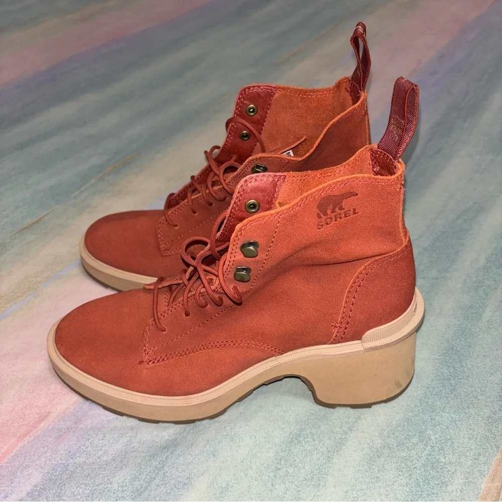 Sorel Womens Hi-Line Heel Lace Warp Red Tawny Buff Size 8